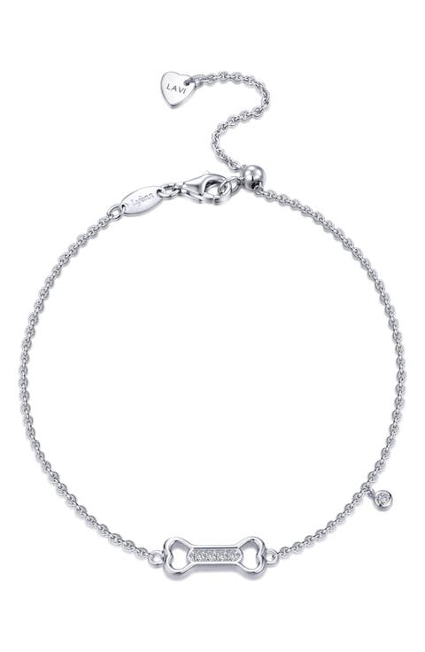 Simulated Diamond Dog Bone Charm Bracelet