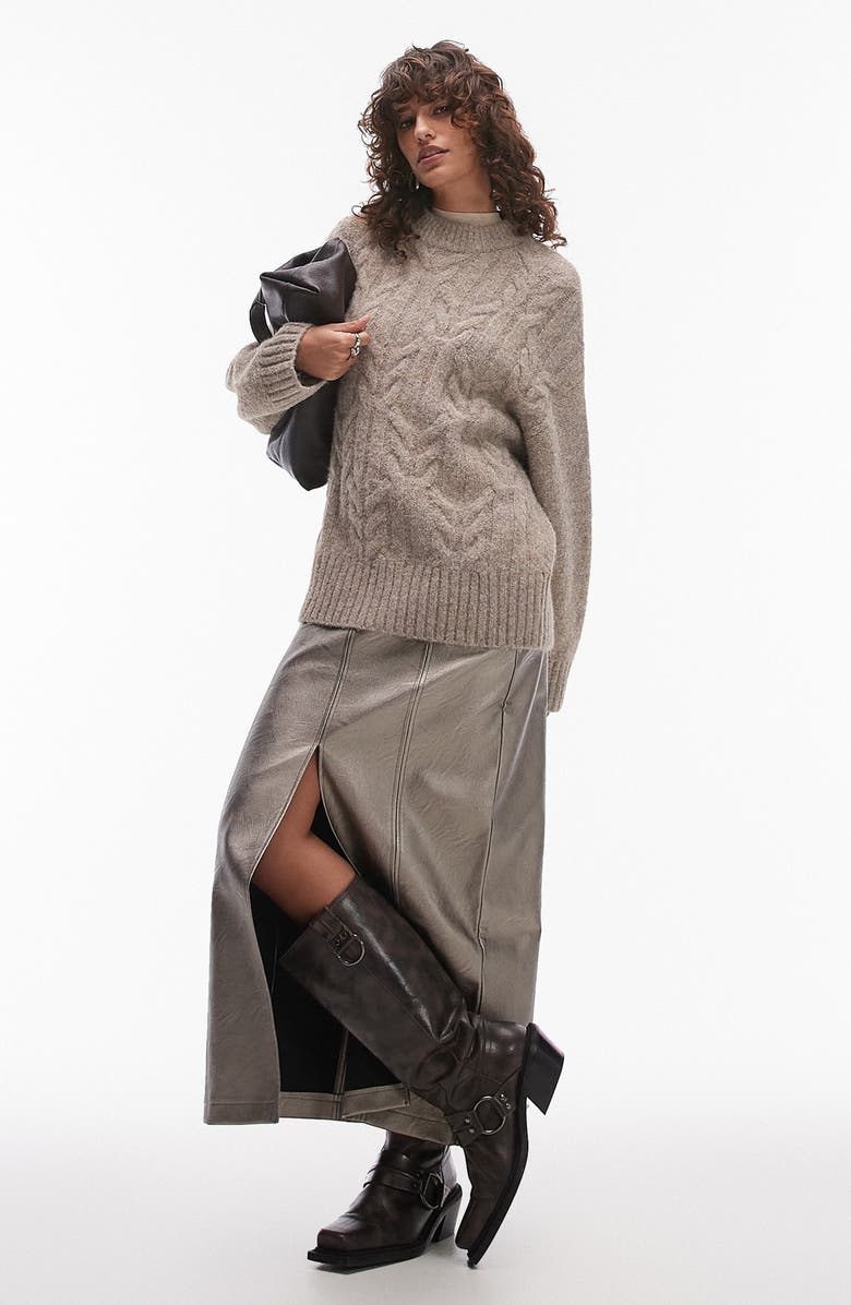 Topshop Fluffy Oversize Cable Stitch Sweater, Alternate, color, 