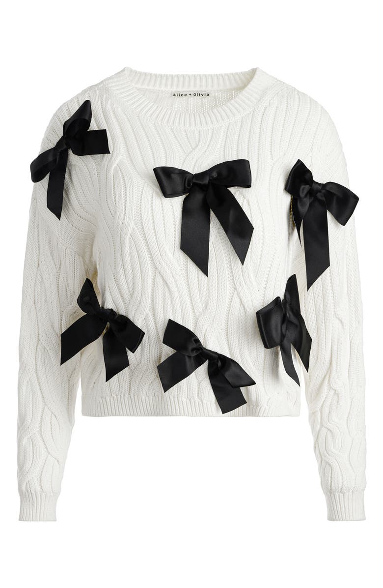 Alice + Olivia Beau Relaxed Fit Bow Detail Cable Sweater, Alternate, color,