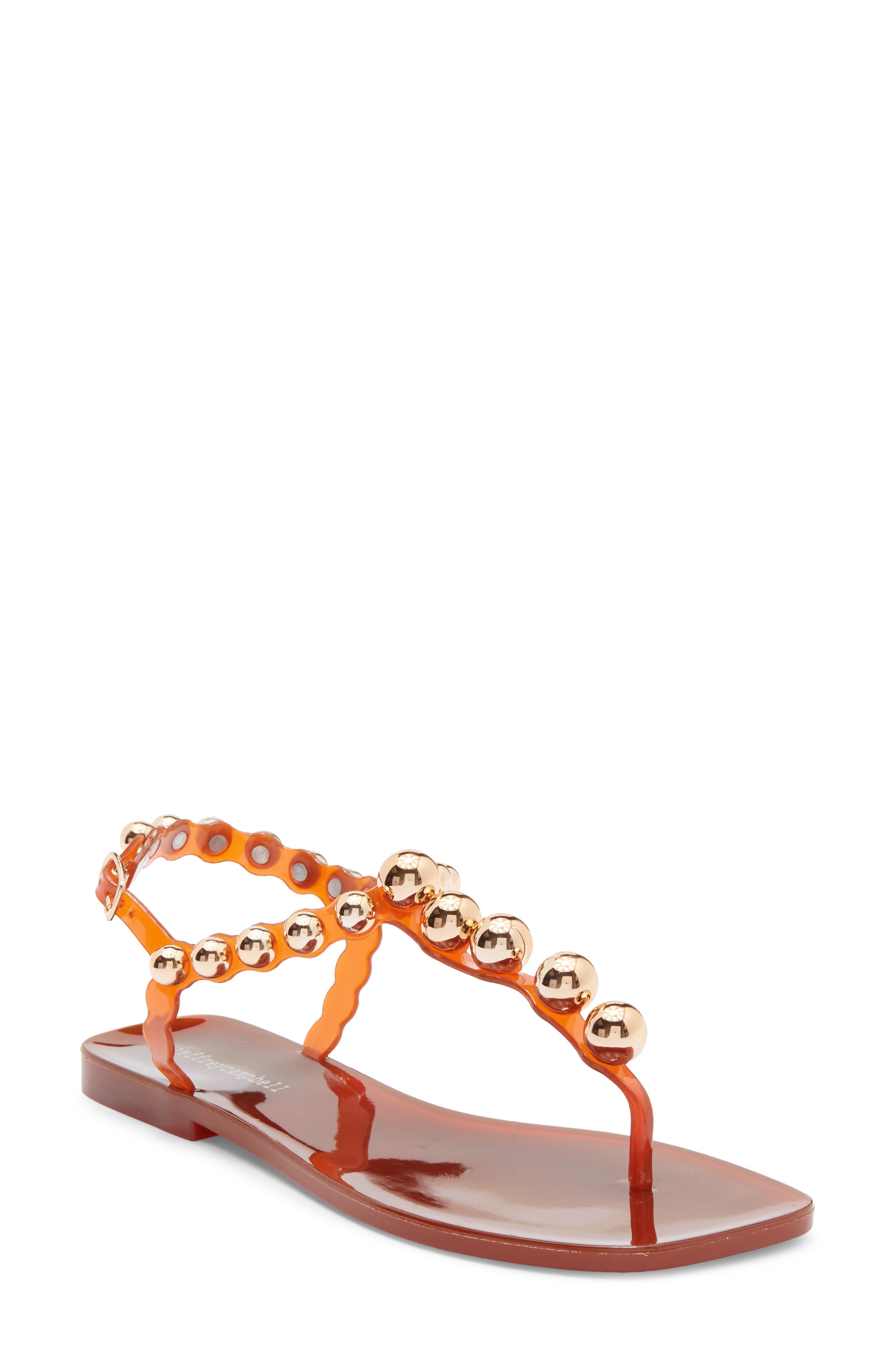 Jeffrey Campbell Plated Embellished Sandal, Main, color, Orange Gold