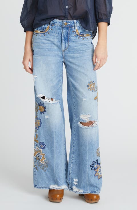 Marlena Copper Magnolia Wide Leg Jeans