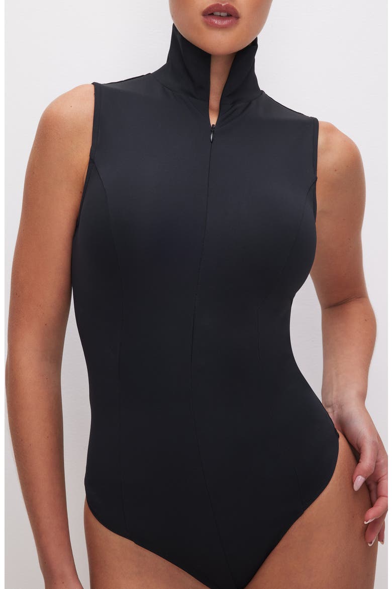 Stand Collar Sleeveless Scuba Bodysuit, Alternate, color, BLACK001