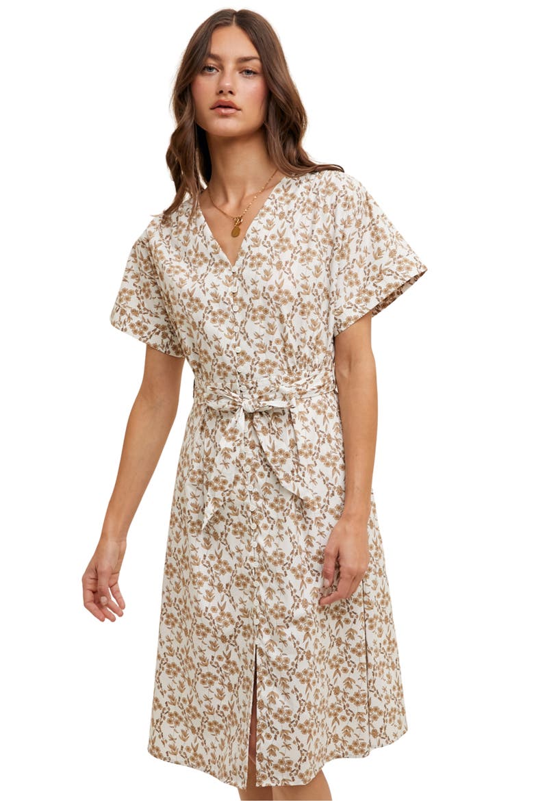 Floral Cotton Midi Dress, Alternate, color, CREAM/ TAUPE