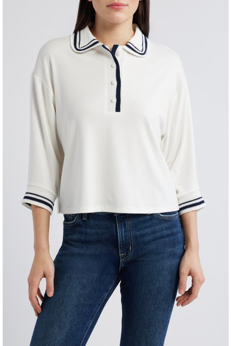 Crochet Stripe Top, Main, color, OFF WHITE/ NAVY