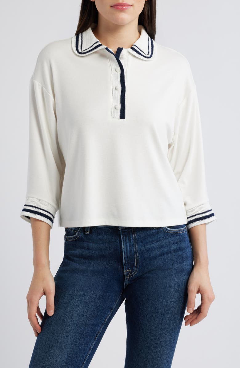 Wit & Wisdom Crochet Stripe Top, Main, color, Off White/ Navy