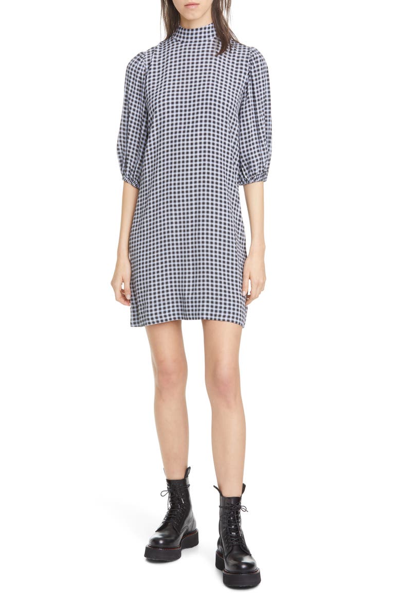 Gingham Puff Sleeve Shift Minidress, Main, color, BRUNNERA BLUE