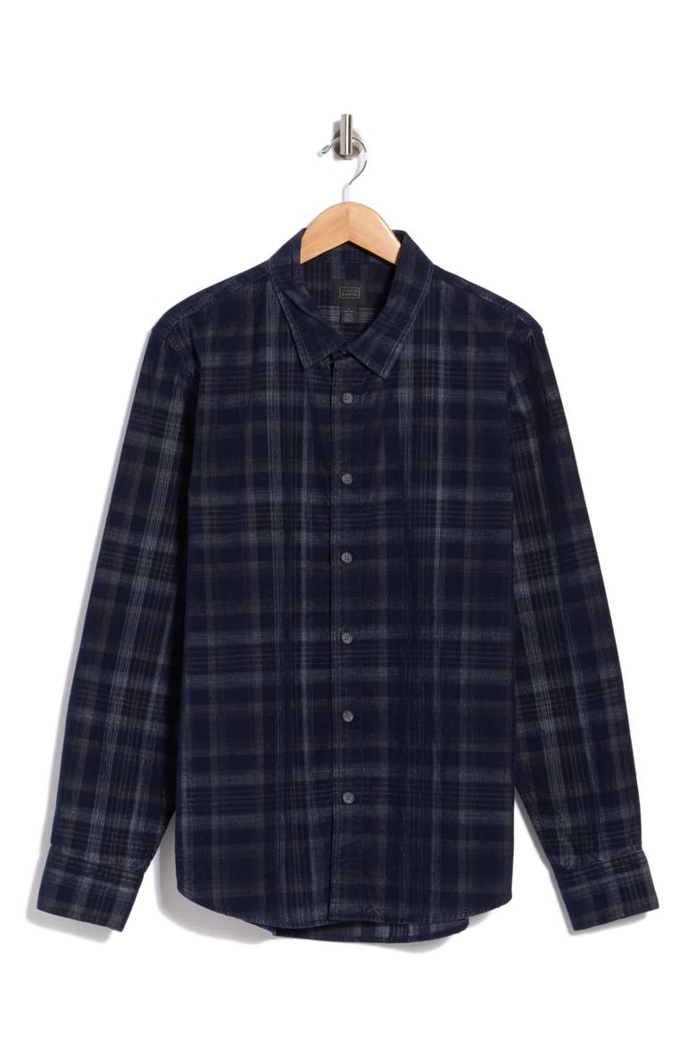 Plaid Corduroy Button-Up Shirt, Alternate, color, NAVY RICO PLAID