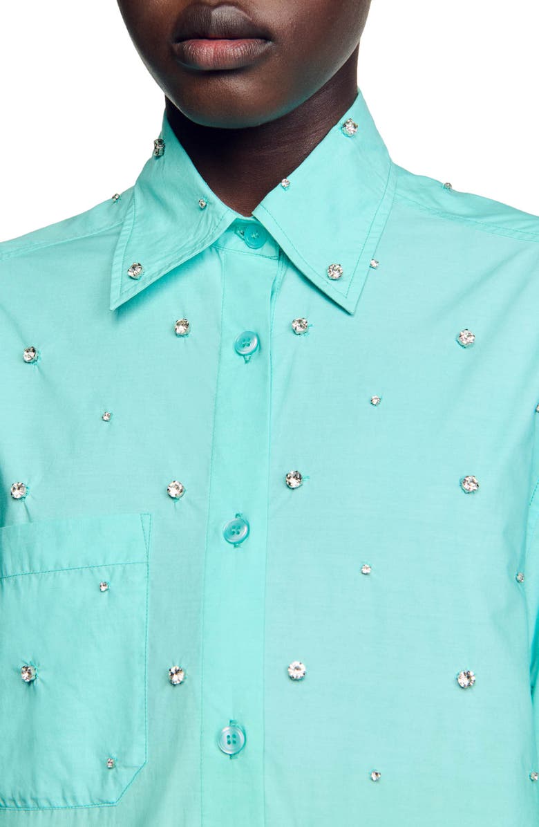 SANDRO Aricie Ombré Rhinestone Embellished Cotton Button-Up Shirt, Alternate, color, 