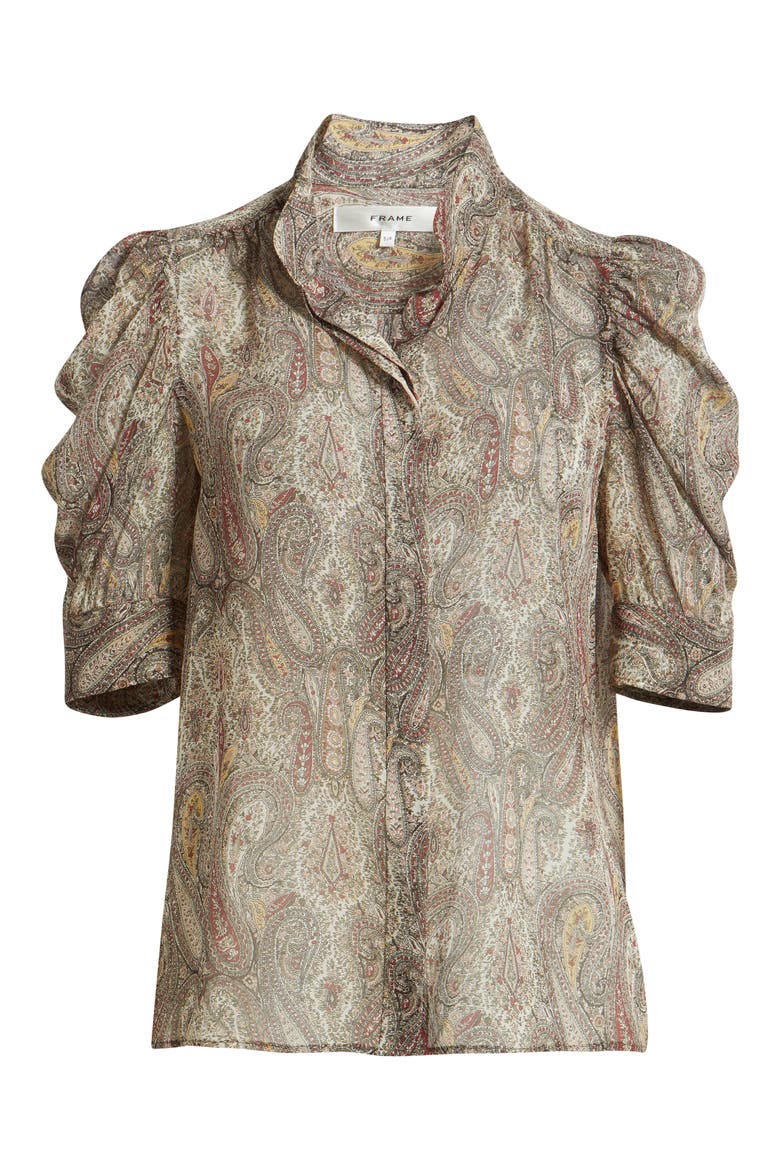 The Gillian Paisley Puff Sleeve Silk Shirt, Alternate, color, ECRU MULTI