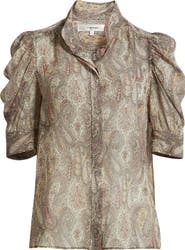 FRAME The Gillian Paisley Puff Sleeve Silk Shirt