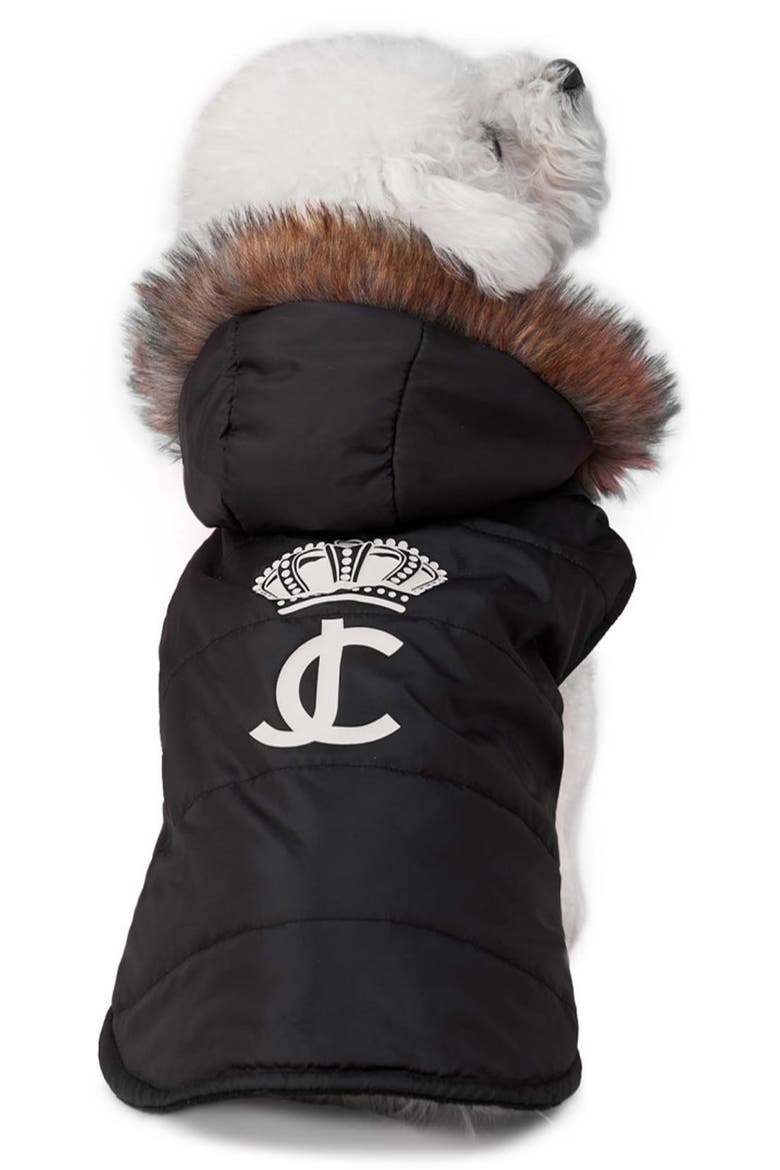 Faux Fur Hooded Pet Coat, Main, color, BLACK
