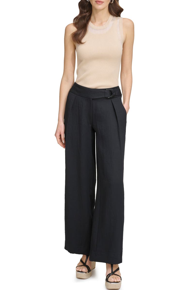 DKNY Belted Twill Wide Leg Pants, Alternate, color, 