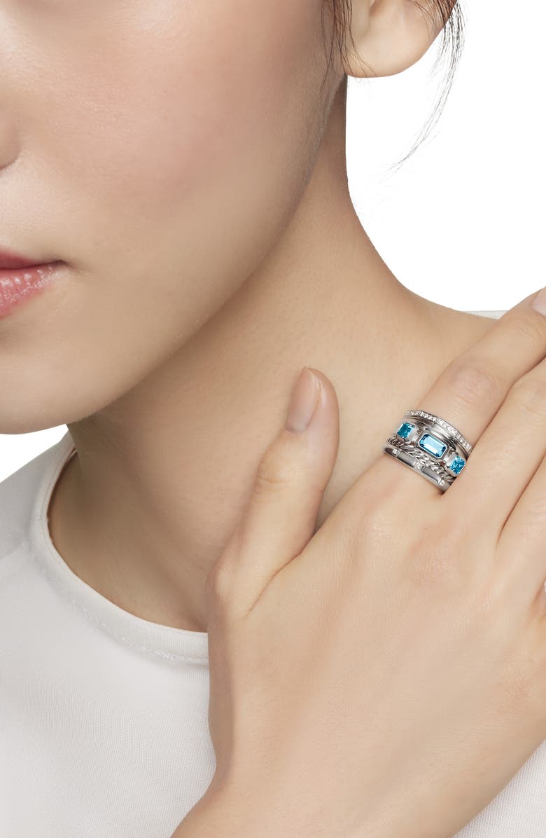 David Yurman Stax Wide Ring with Hampton Blue Topaz & Diamonds, Alternate, color, Hampton Blue Topaz