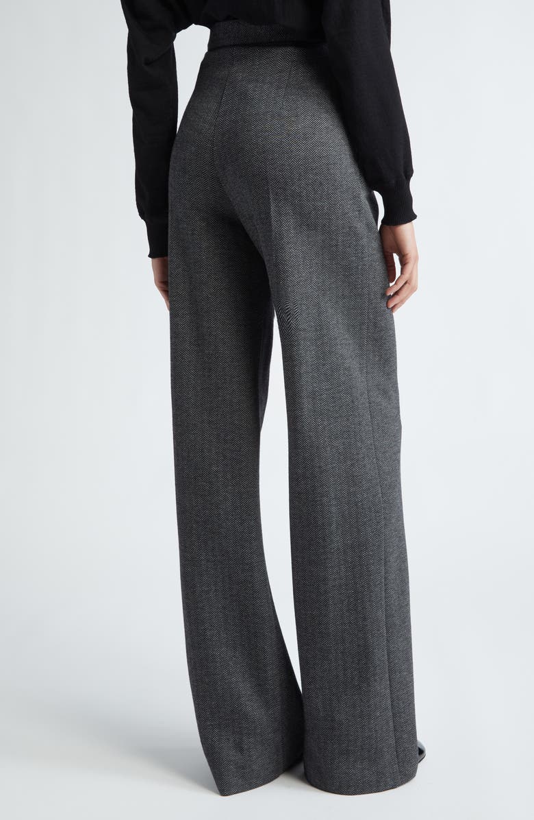 Max Mara Angora Herringbone Jersey Wide Leg Pants, Alternate, color, Dark Grey