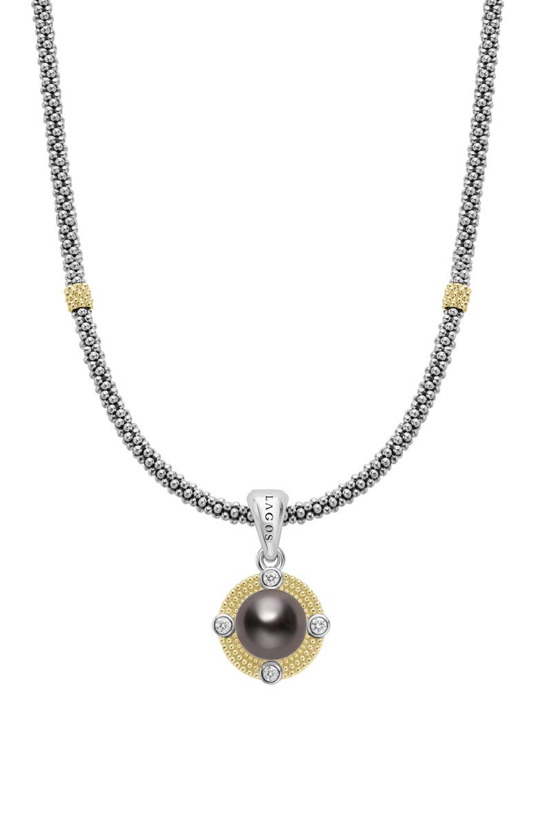LAGOS Luna Freshwater Pearl & Diamond Lux Pendant Necklace, Alternate, color, Silver