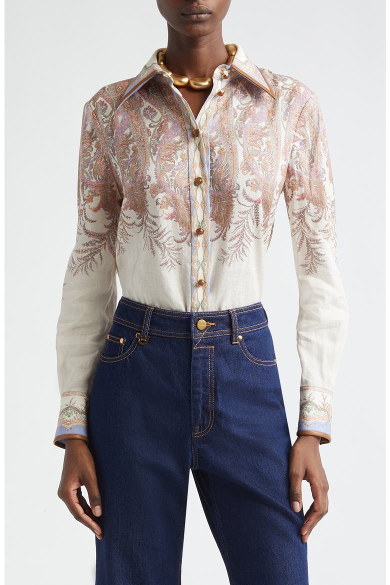 Alchemy Paisley Ramie Button-Up Shirt, Main, color, CREAM PAISLEY