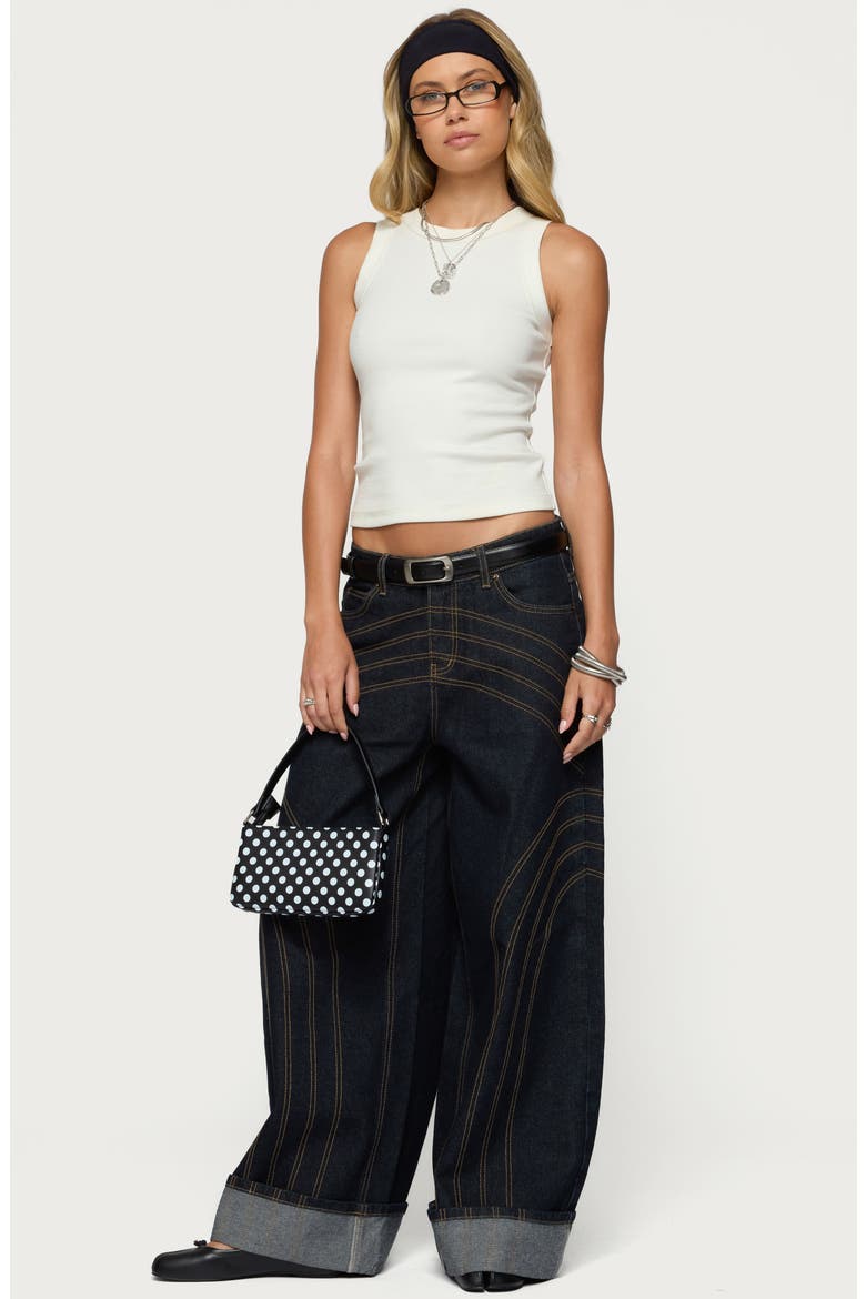 Cuffed Low Rise Baggy Jeans, Alternate, color, INDIGO-BLUE-RAW-WASH