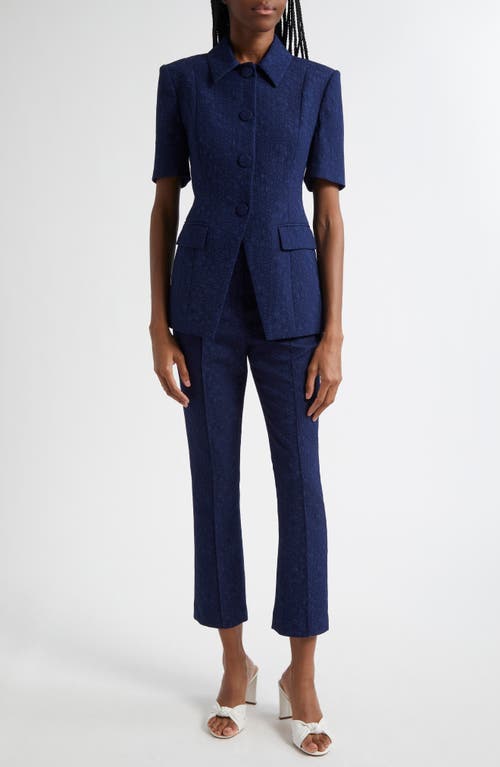 Veronica Beard Bodie Floral Embroidery Elbow Sleeve Dickey Jacket In Navy