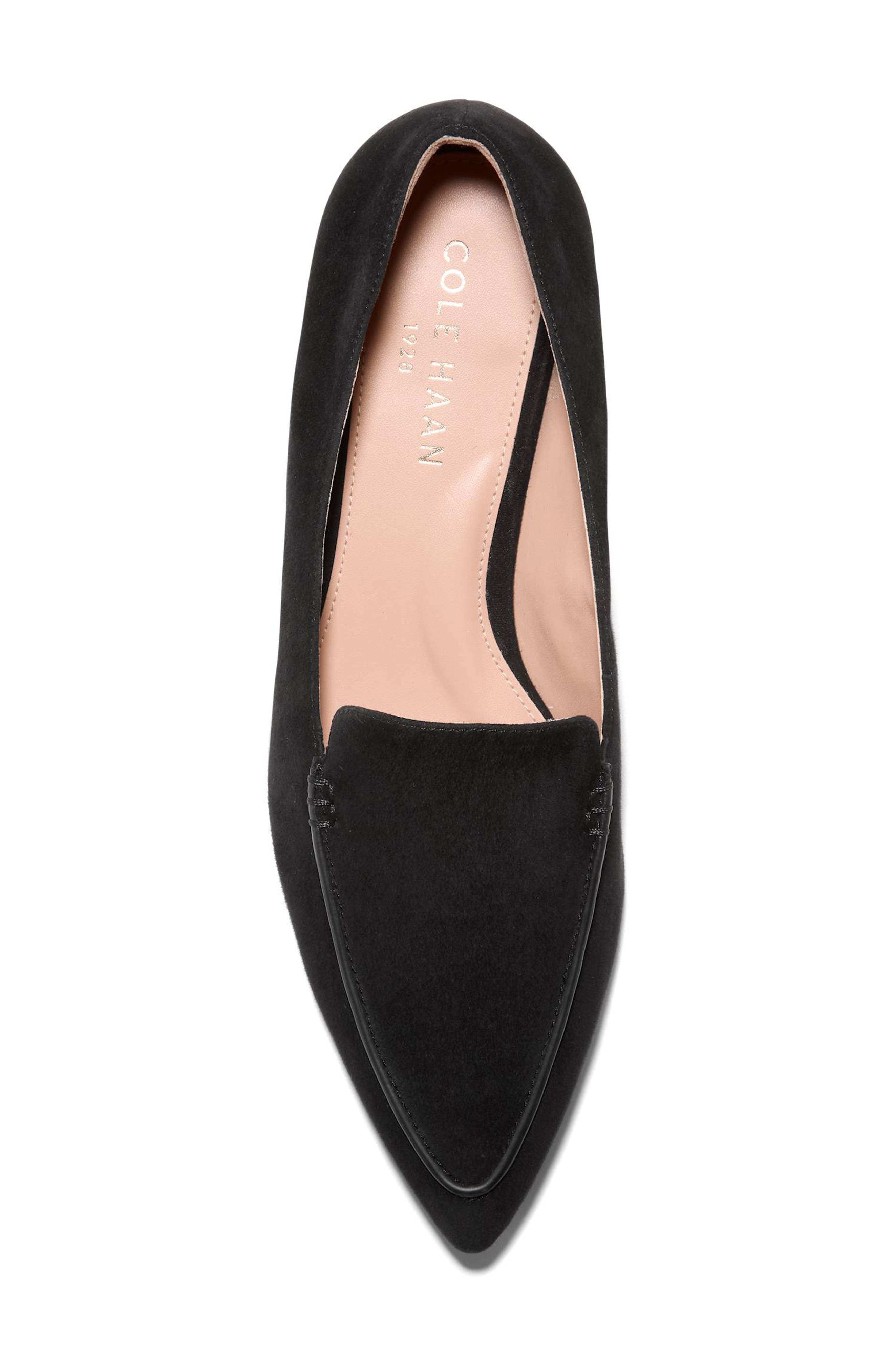 Valentina Pointed Toe Loafer, Alternate, color, BLACK SUEDE