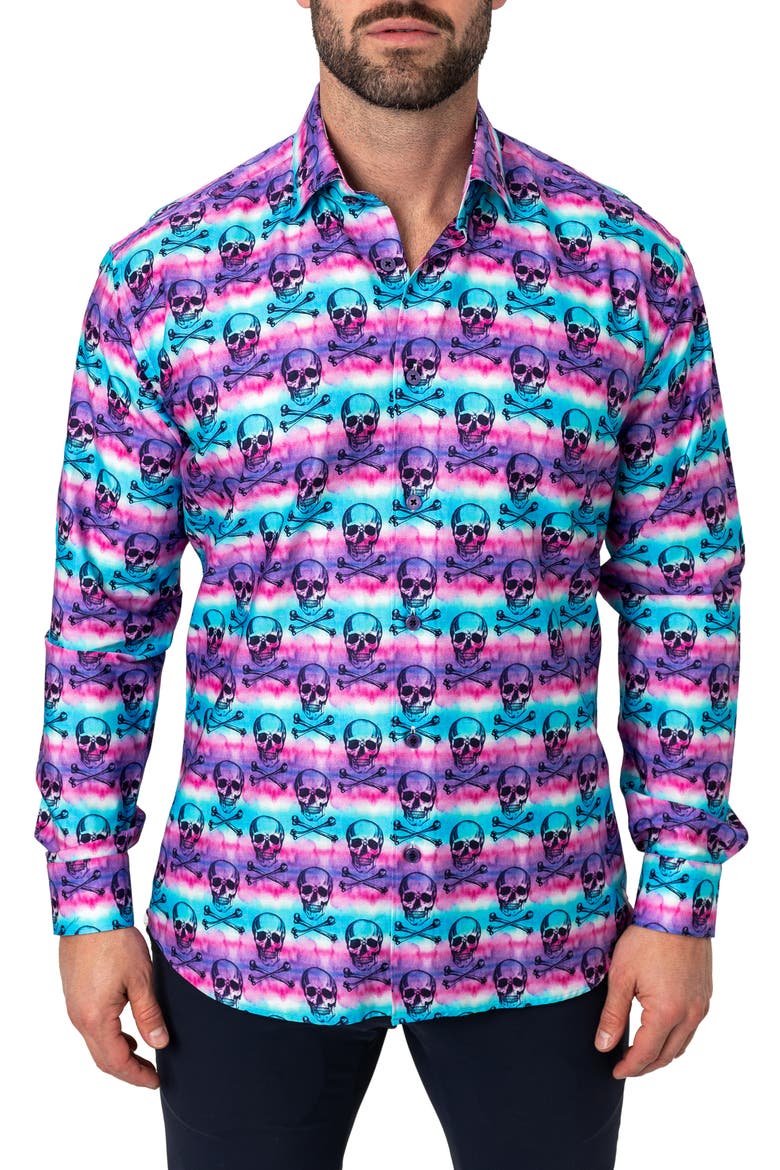 Fibonacci Regular Fit Skulldye Purple Button-Up Shirt, Main, color, PURPLE