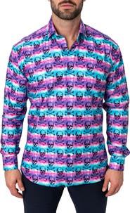 Maceoo Fibonacci Regular Fit Skulldye Purple Button-Up Shirt