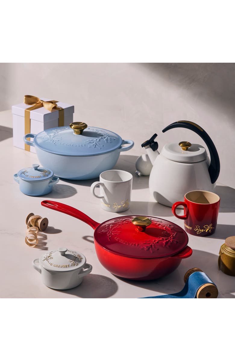 Le Creuset Holly Collection Traditional 4.5-Quart Enamel Cast Iron Dutch Oven with Lid, Alternate, color, Coastal Blue