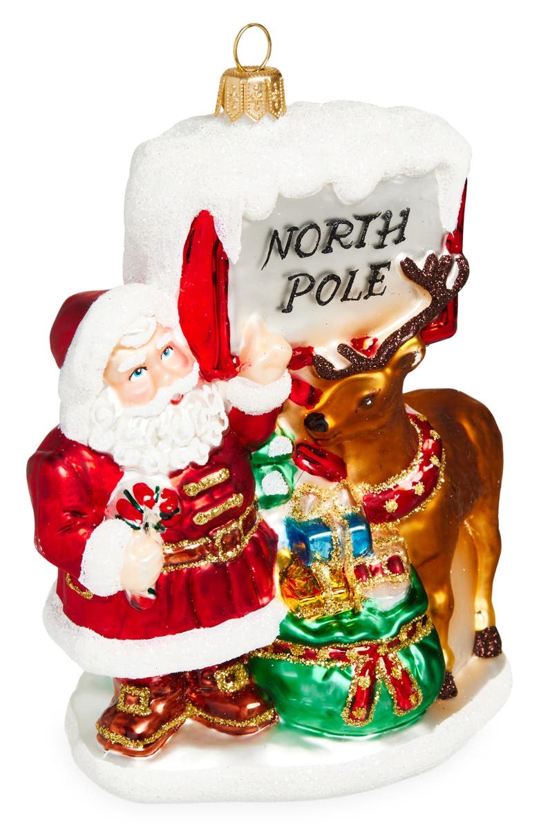 The Whitehurst Company Santa at the North Pole Glass Ornament, Main, color, Red Multi