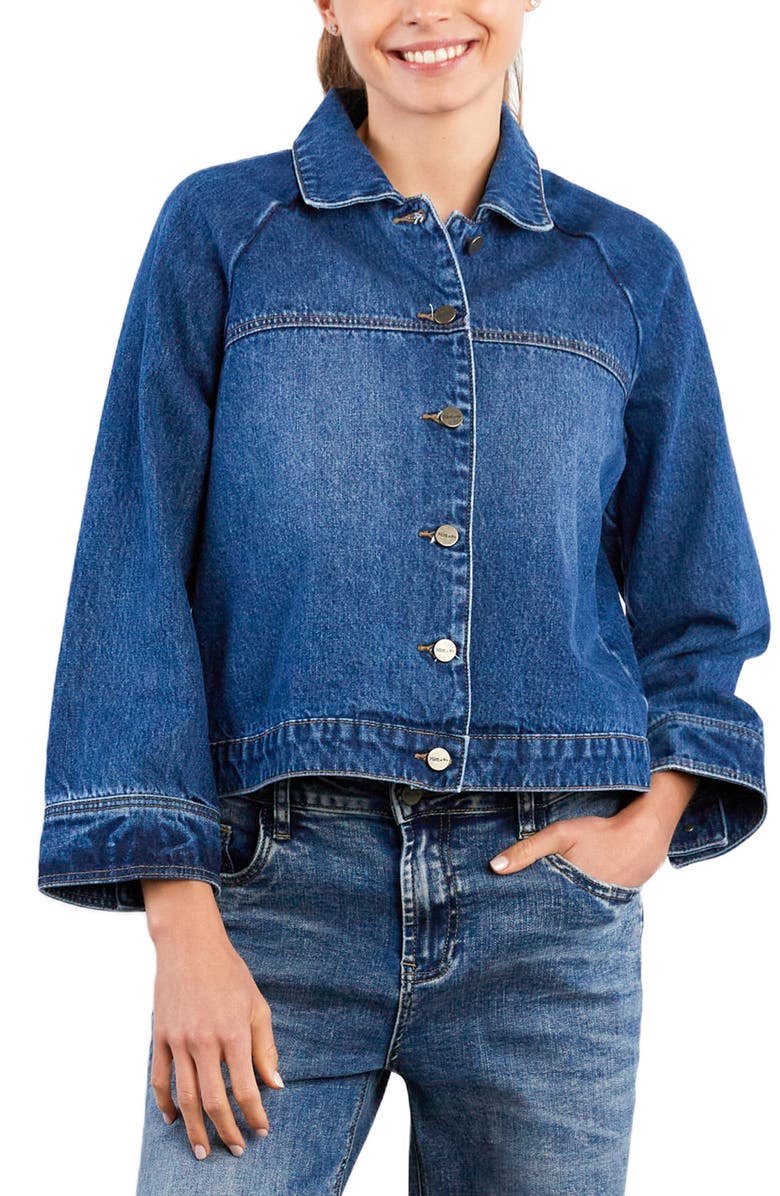 HINT OF BLU Boxy Denim Jacket, Alternate, color, Blue Farm Dark