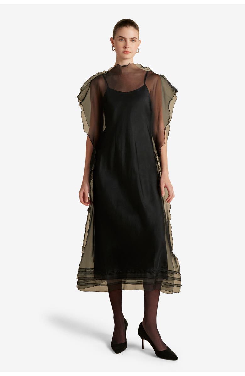 Marina Moscone Silk Organza Sack Dress with Scalloped Edge, Main, color, 