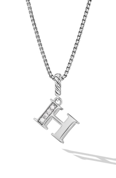 Pavé Initial Pendant Necklace in Sterling Silver with Diamond