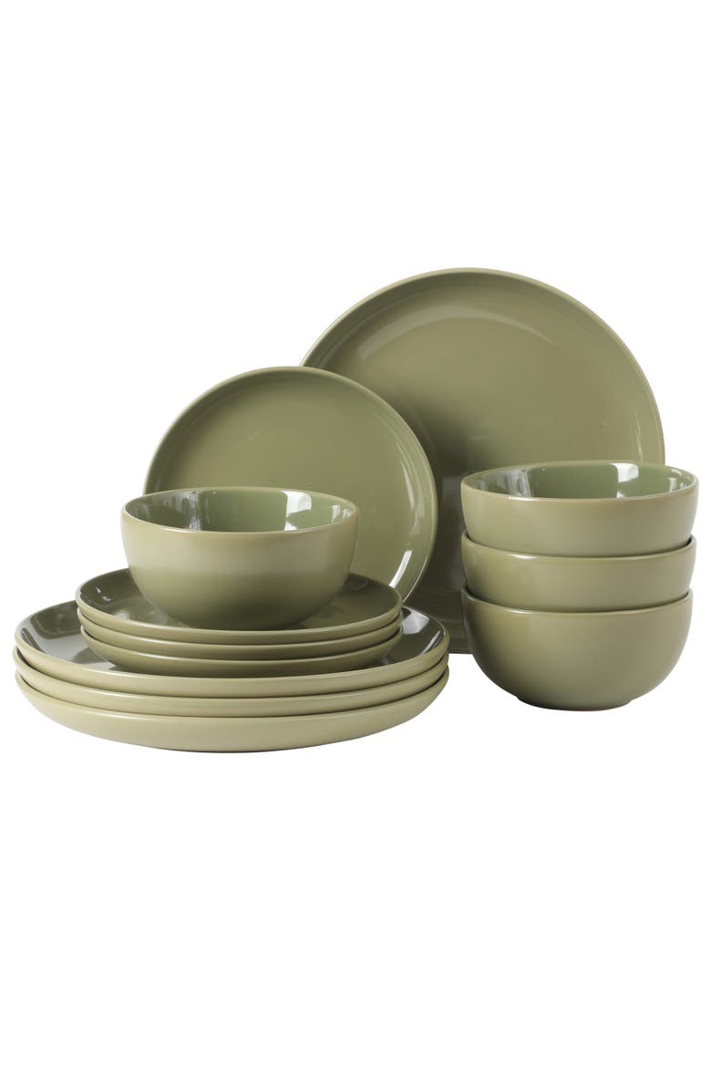 Rockaway 12 Piece Matte Two-Tone Stoneware Dinnerware Set, Service for 4, Main, color, Green