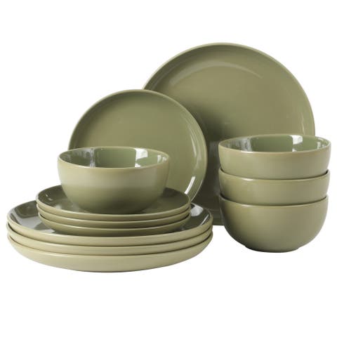 Rockaway 12 Piece Matte Two-Tone Stoneware Dinnerware Set, Service for 4
