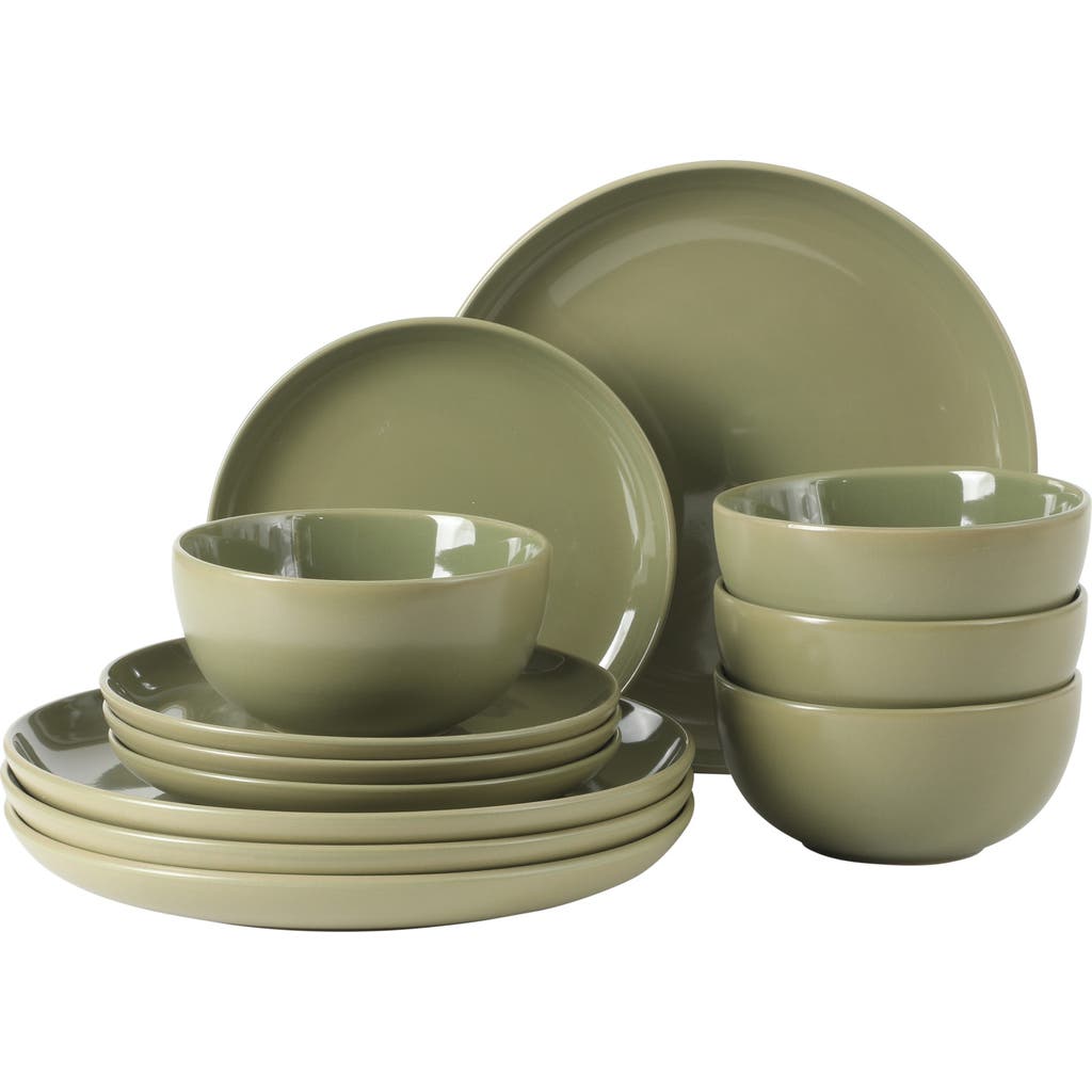 Gibson Home Rockaway 12 Piece Matte Two-tone Stoneware Dinnerware Set, Service For 4 In Green