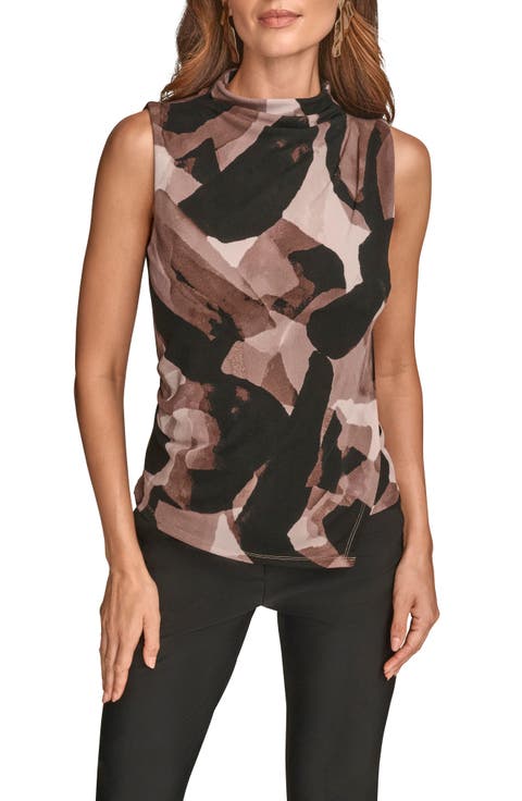 Print Mock Neck Sleeveless Top