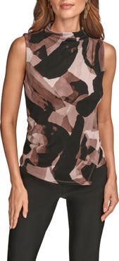 Donna Karan New York Print Mock Neck Sleeveless Top