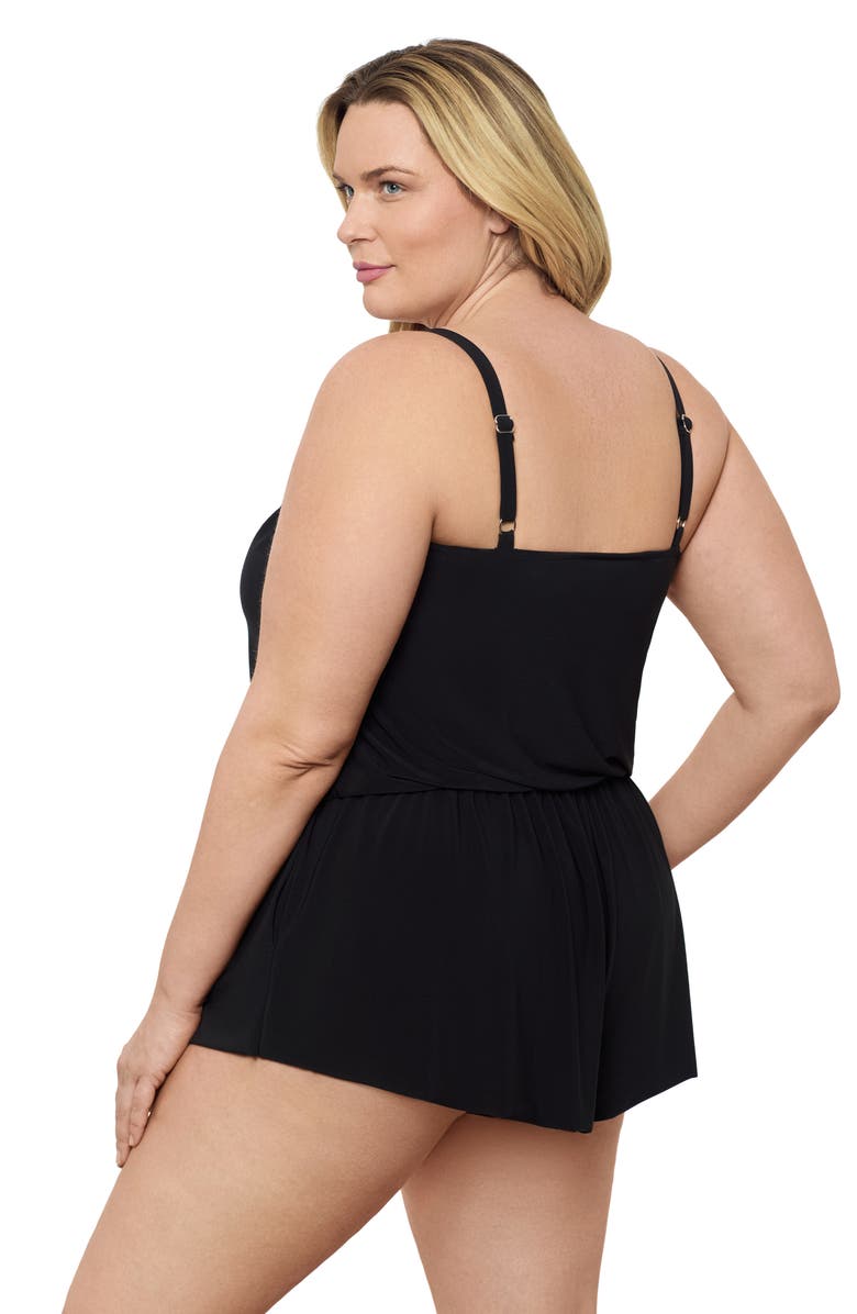 Aqua Green Plus Size V-Neck Blouson Slimming Swimsuit Romper with Pockets, Alternate, color, Black