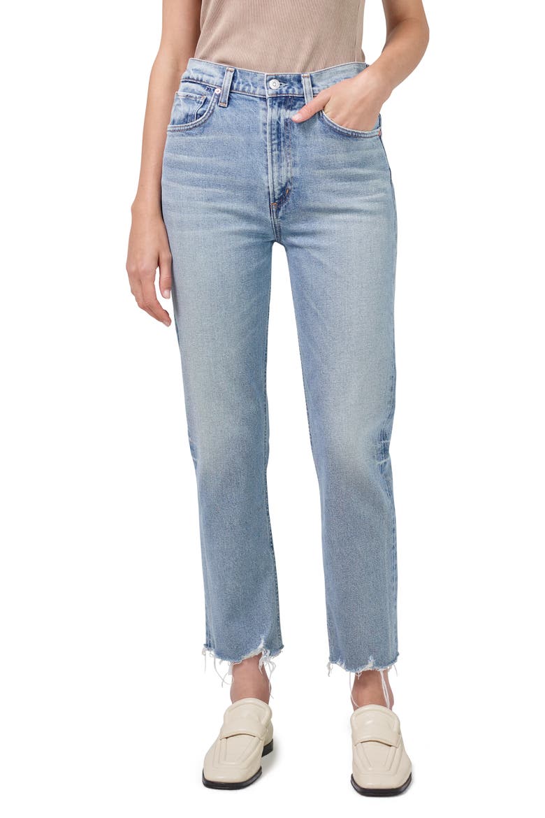 Daphne High Waist Raw Hem Crop Stovepipe Jeans, Main, color, CHECKMATE