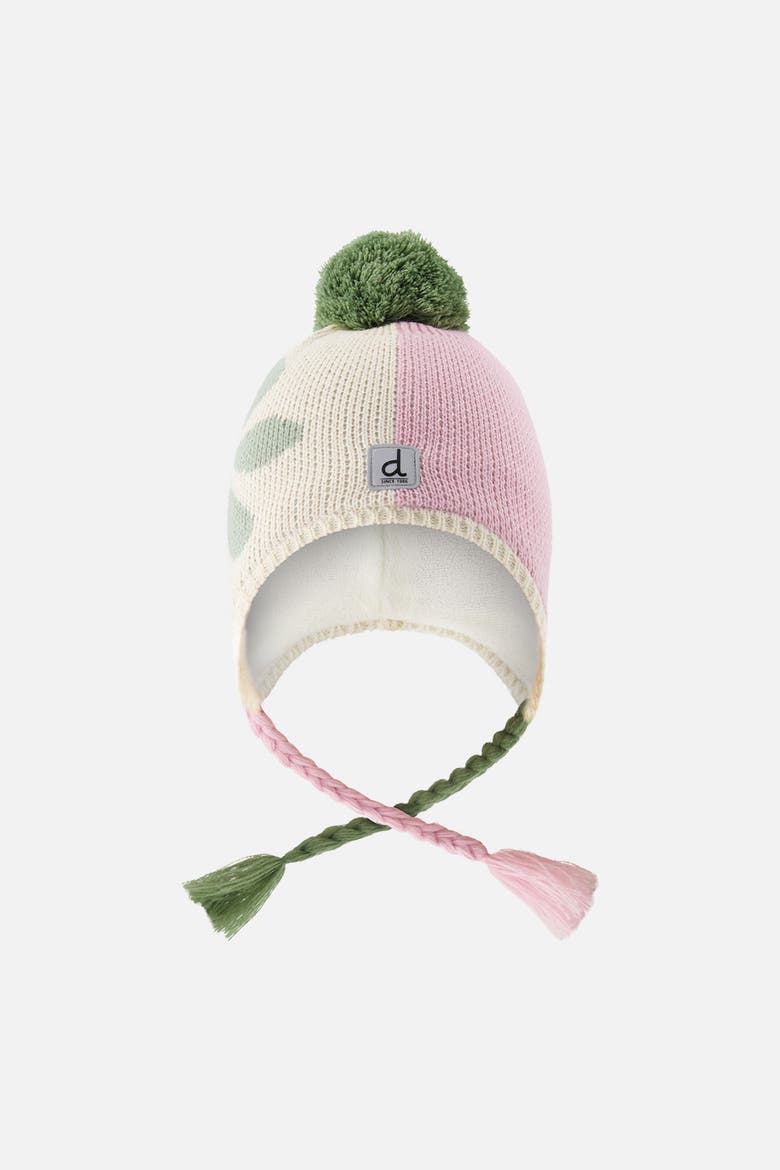 Winter Fleece Lined Braided Tassel Peruvian Knit Hat with Pompom, Main, color, Lavender Pink and Green