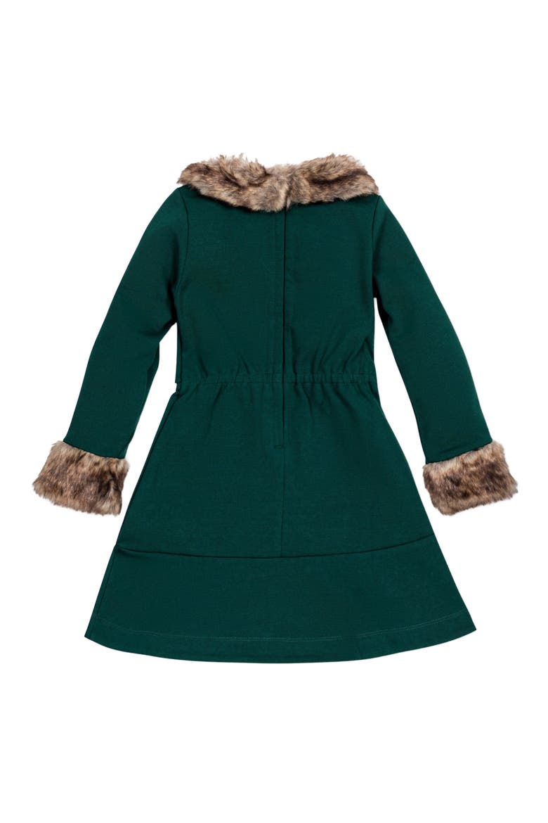Baby Girls' Long Sleeve Ponte Dress with Faux Fur, Infant, Alternate, color, Deep Green Long Sleeve