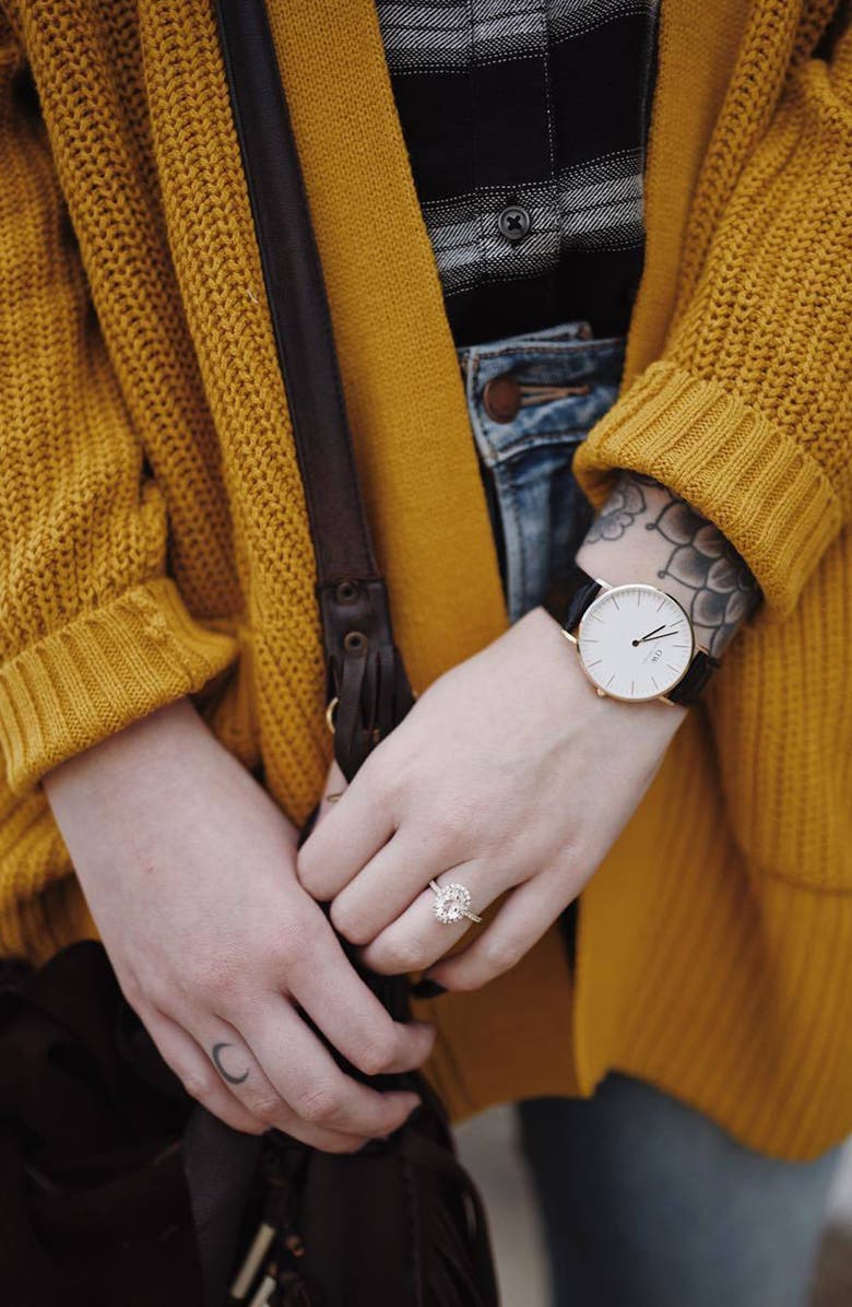 Daniel Wellington Classic Sheffield Leather Strap Watch, 36mm, Alternate, color, Rose Gold/ Eggshell