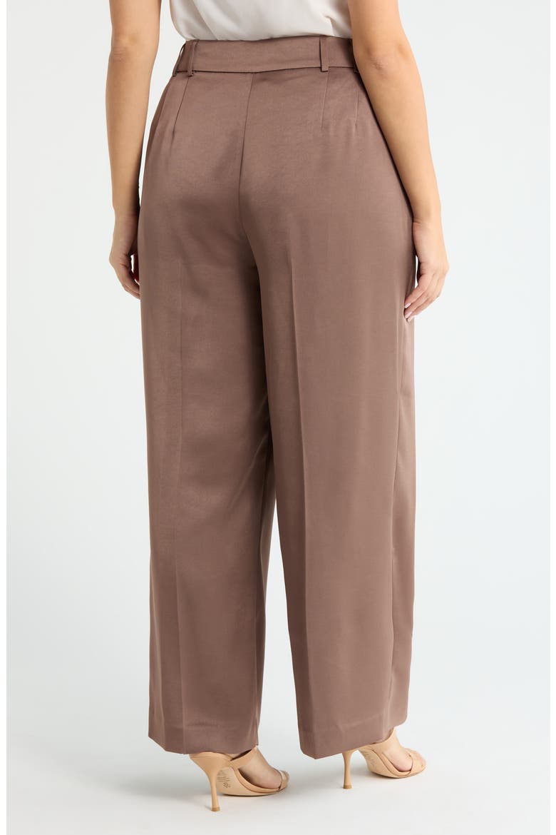 Pleated Satin Wide Leg Pants, Alternate, color, MOCHA