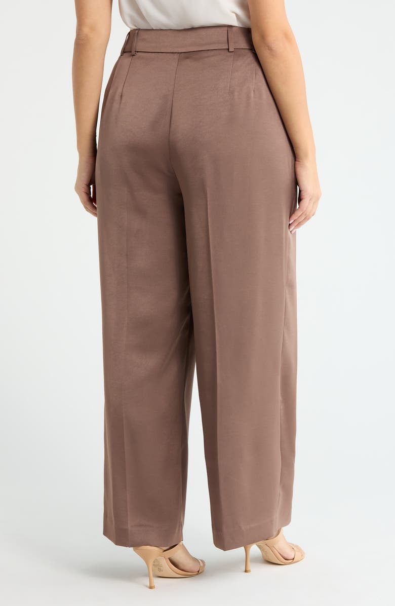 Tahari ASL Pleated Satin Wide Leg Pants, Alternate, color, Mocha
