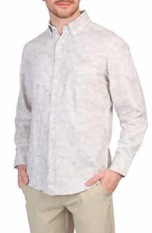 TailorByrd Batik Print Linen Blend Button-Down Shirt