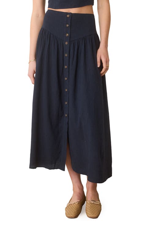 Marine Layer Jade Button Front Hemp Blend Midi Skirt | Nordstrom
