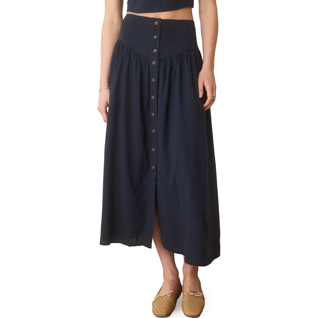 MARINE LAYER MARINE LAYER JADE BUTTON FRONT HEMP BLEND MIDI SKIRT