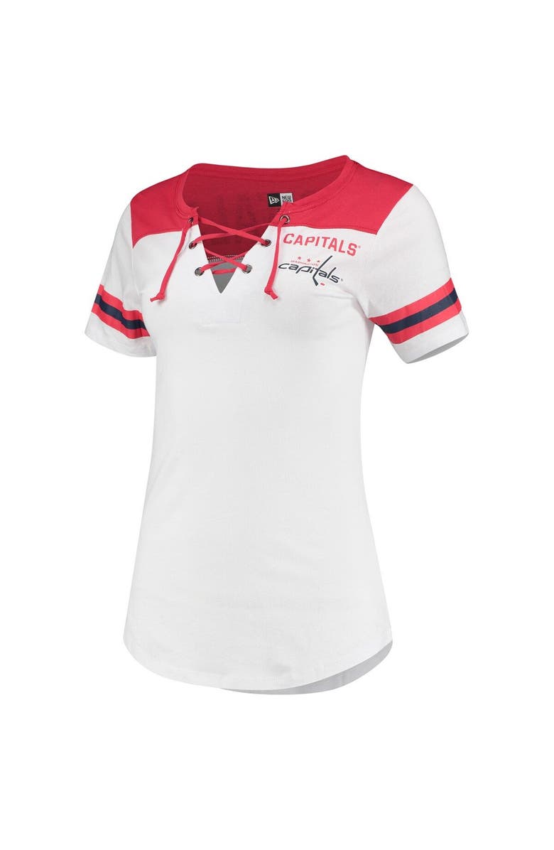 5TH AND OCEAN BY NEW ERA Women's 5th & Ocean by New Era White Washington Capitals Stripes Lace-Up T-Shirt, Alternate, color,