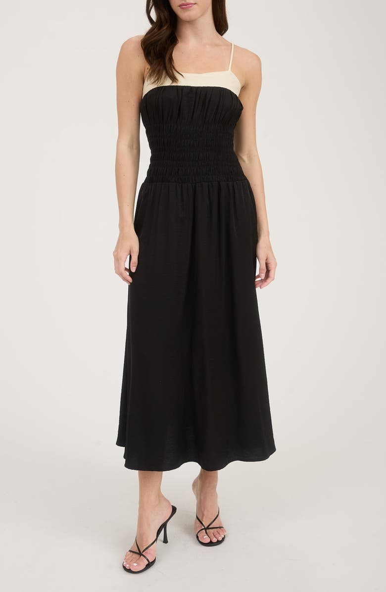 Blu Pepper Smocked Midi Sundress, Main, color, Black