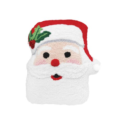 St. Nick Shaped Hooked Christmas Throw Pillow, 16" x 16"