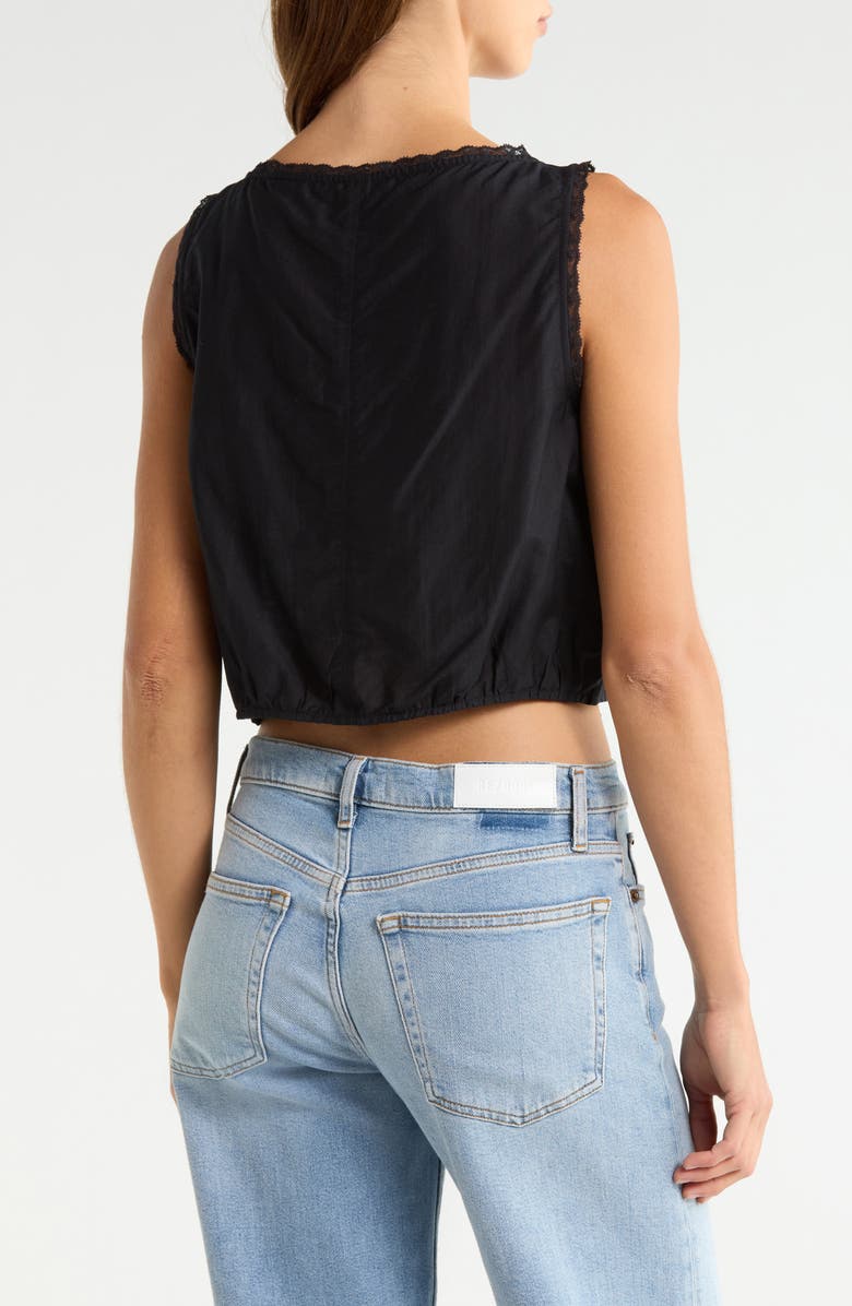 Re/Done Allegra Lace Trim Button-Up Crop Top, Alternate, color, Black