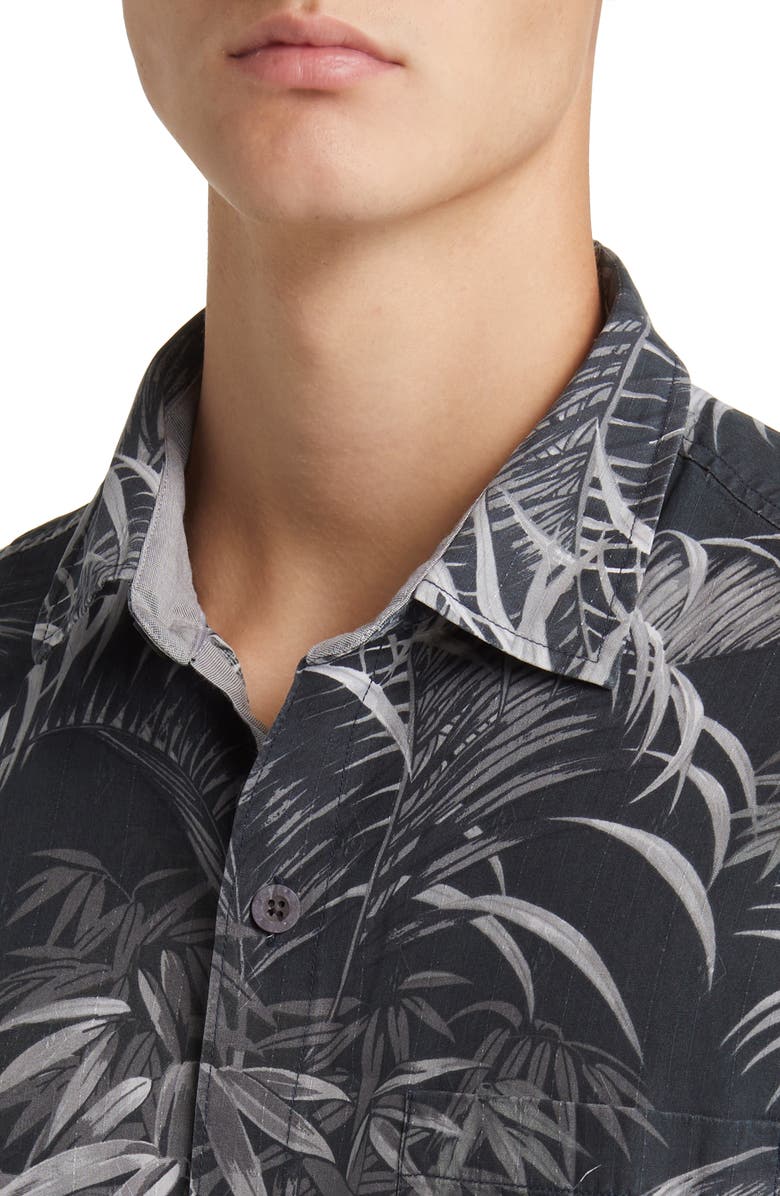 Tommy Bahama Made for Shade Leaf Print Silk Short Sleeve Button-Up Shirt, Alternate, color, Black